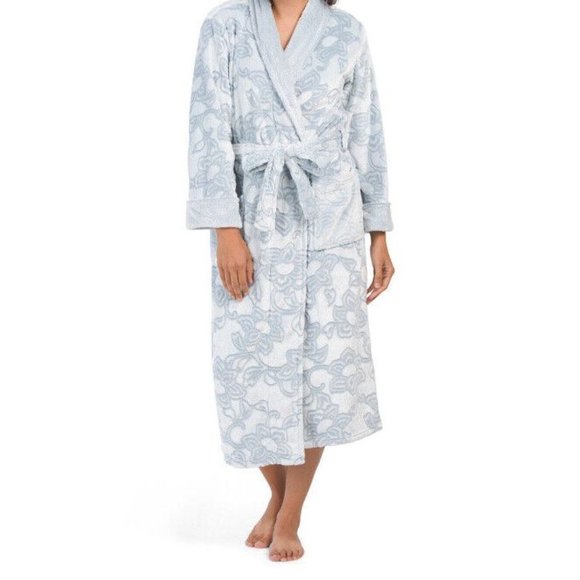 NEW Natori Women Lotus Floral Plush Long Sleeve Open Front...